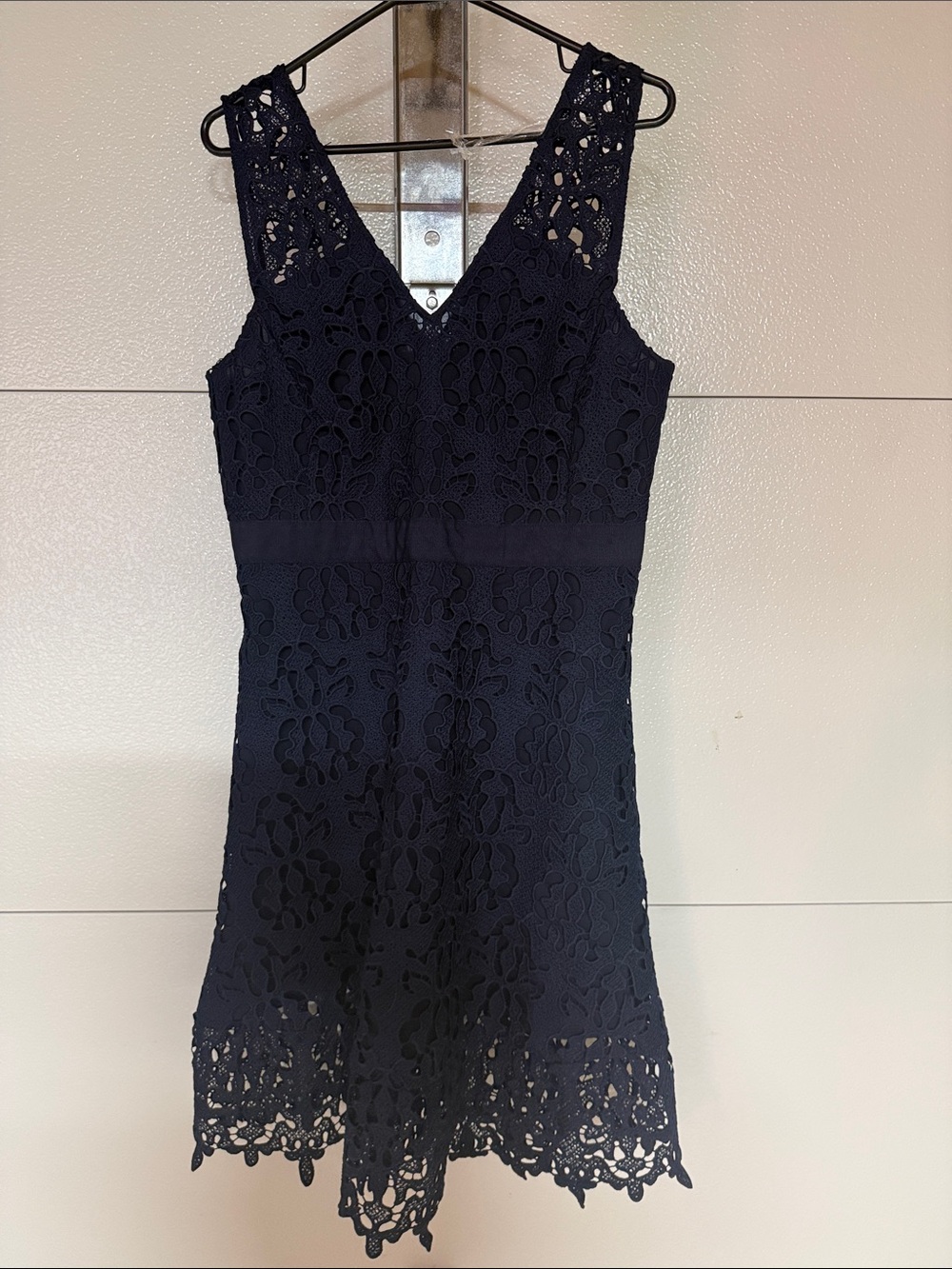 Banana Republic Navy Floral Lace V-Neck Fit & Flared Dress